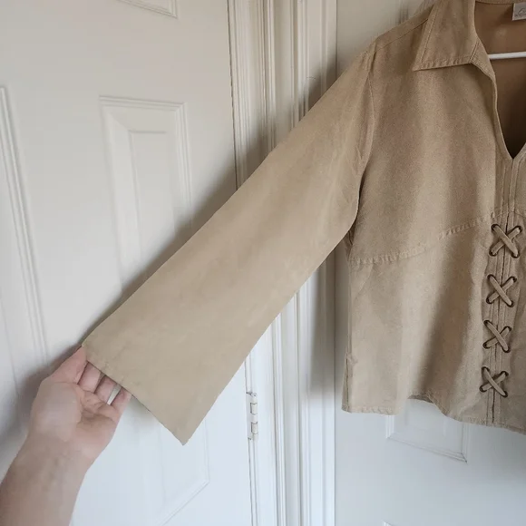 Fiorlini International Faux Suede Lace Up‎ Long Sleeve Top Y2K Rodeo 90s Size L - Picture 4 of 12